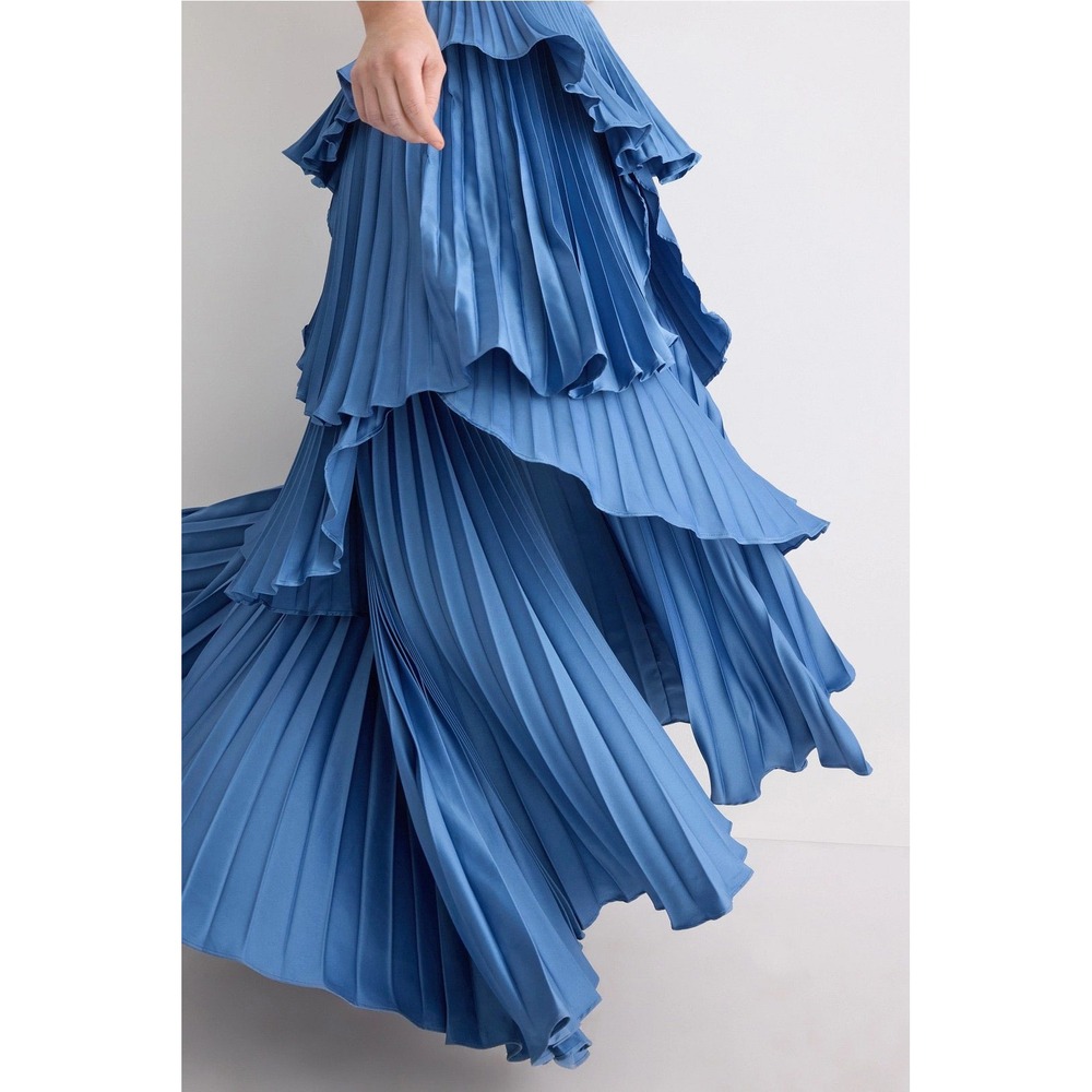 Amur Janey Gown Blue Strapless Pleated Ruffle High-Low Maxi Dress 0 - Picture 5 of 12